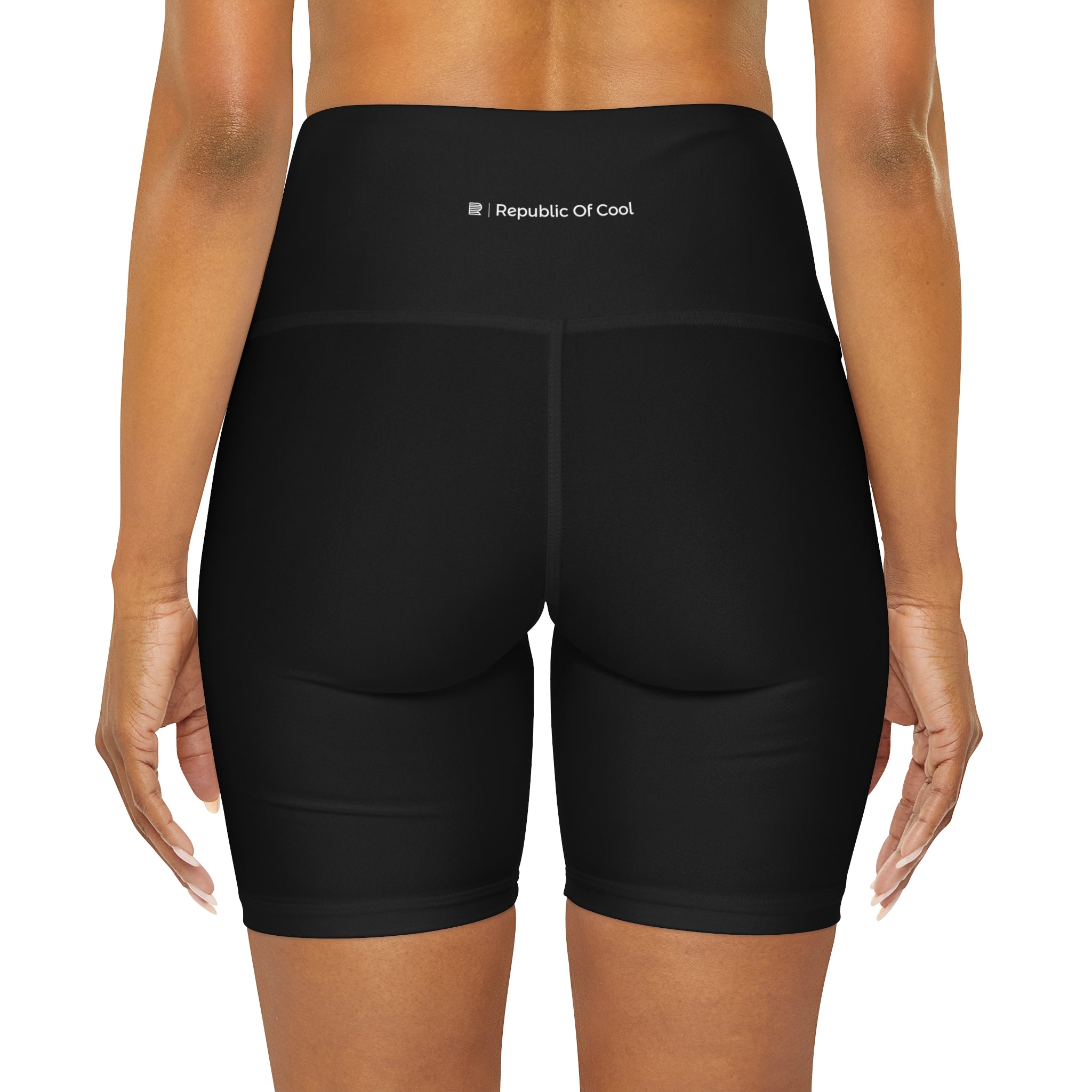Minimal Black High Waisted Yoga Shorts (AOP)