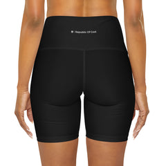 Minimal Black High Waisted Yoga Shorts (AOP)