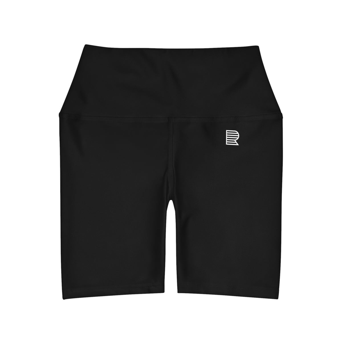Minimal Black High Waisted Yoga Shorts (AOP)