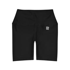 Minimal Black High Waisted Yoga Shorts (AOP)