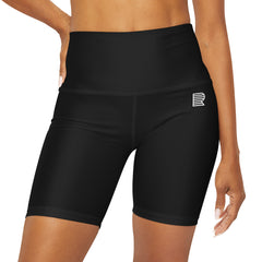 Minimal Black High Waisted Yoga Shorts (AOP)