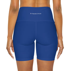 Minimal Blue High Waisted Yoga Shorts (AOP)